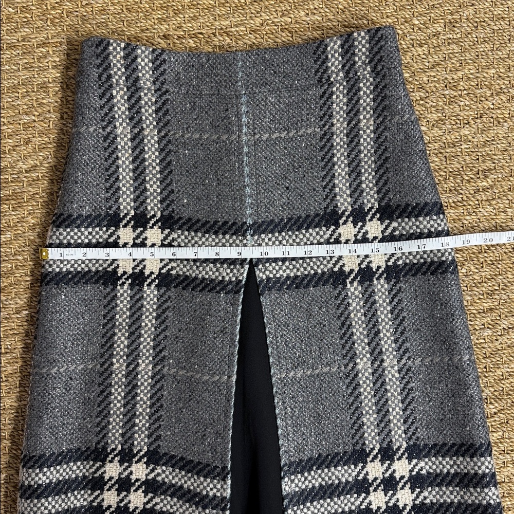 BURBERRY plaid Front-& Back Slit Wool Blend Skirt - Gray - Picture 14 of 16